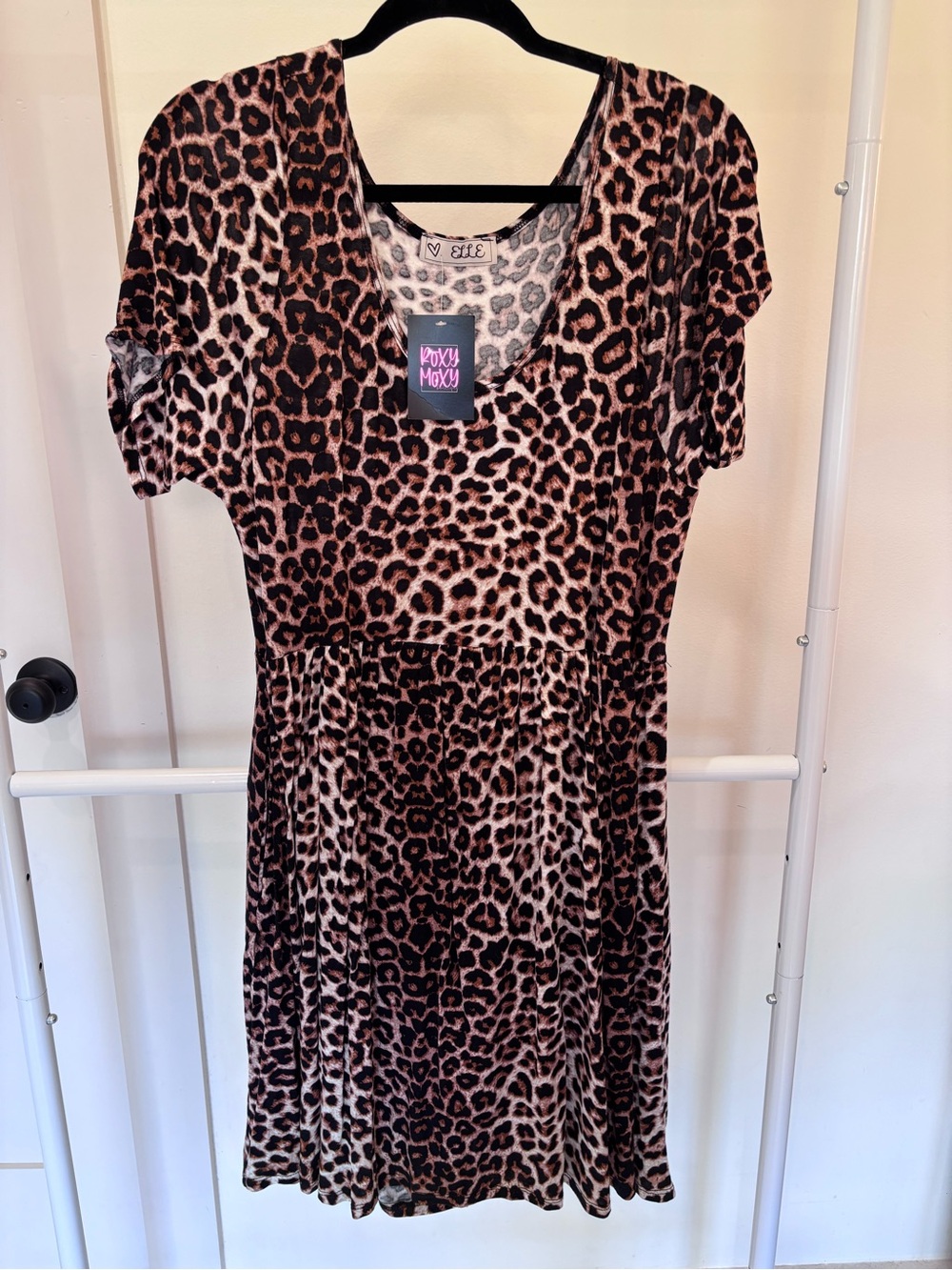 Elle Leopard Print Mini Dress in Brown and Black
